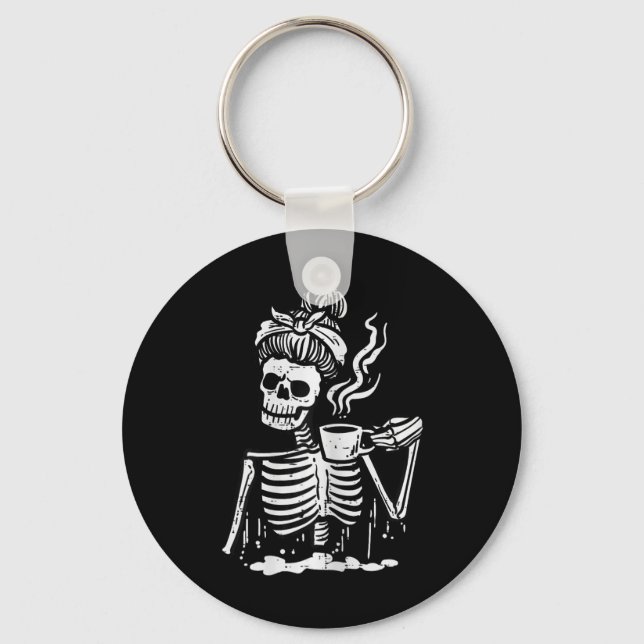 Halloween Skeleton Messy Bun Coffee Funny Costume Nyckelring (Framsida)