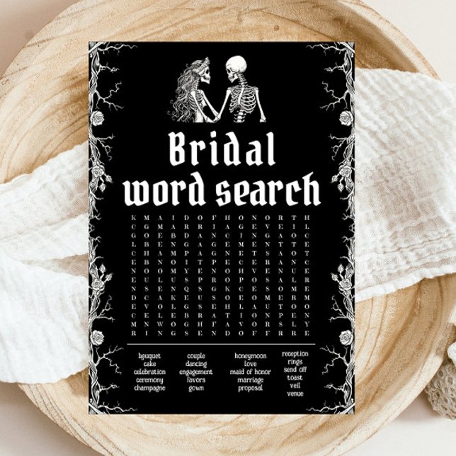 Halloween Skeleton Möhippa Ord Search-spel Inbjudningar (Halloween Skeleton Bridal Shower Word Search Game)