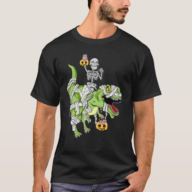 Halloween Skeleton Mummy Dinosaur rex Hallowen Bo T Shirt (Framsida)