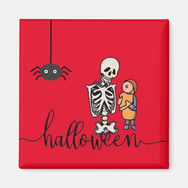 Halloween Skeleton och en pojke Magnet (Framsidan)
