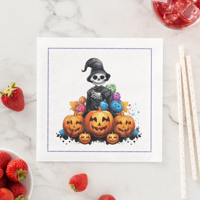 Halloween Skeleton och Pumpkin Dinner Napkin Pappersservett (Insitu)