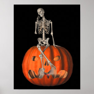 Halloween Skeleton på Jack o lantern Pumpkin Poster