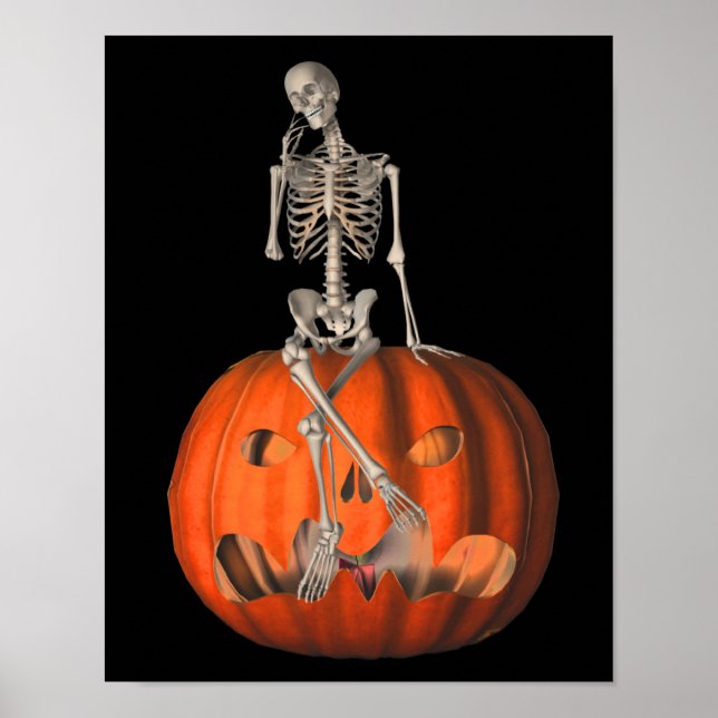 Halloween Skeleton på Jack o lantern Pumpkin Poster (Framsidan)