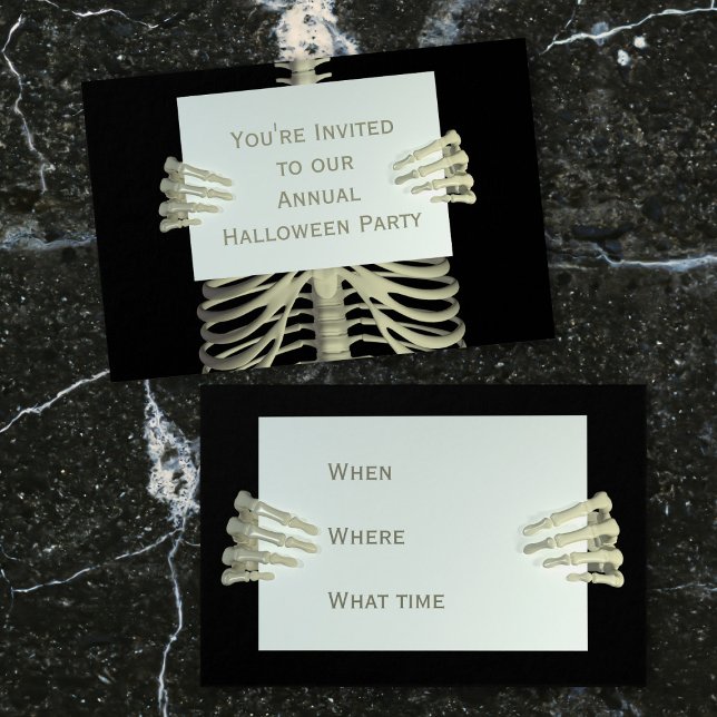 Halloween Skeleton Party Mini-inbjudningar 100-pak Visitkort (Mini business card sized Halloween party invitations)