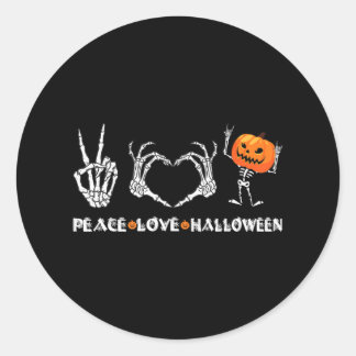 Halloween Skeleton Peace Kärlek Halloween med Runt Klistermärke