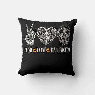 Halloween Skeleton Peace Kärlek med Scary Pumpkin Kudde