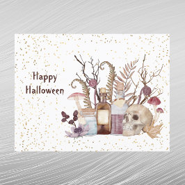 Halloween Skeleton Potions Mushroom Blommigt Helg Vykort