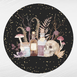 Halloween Skeleton Potions Mushroom Blommigt Runt Klistermärke