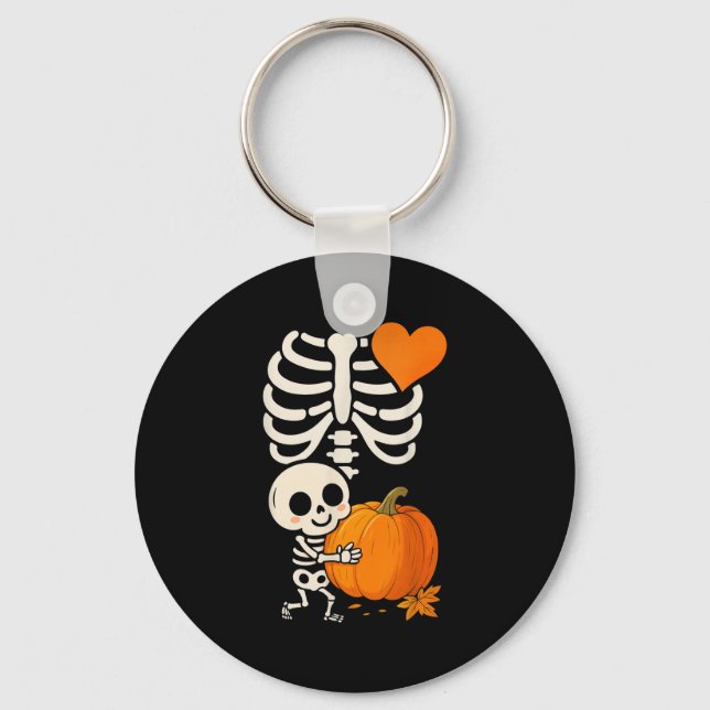 Halloween Skeleton Pregnancy Announcement Soky Mom Nyckelring (Framsida)
