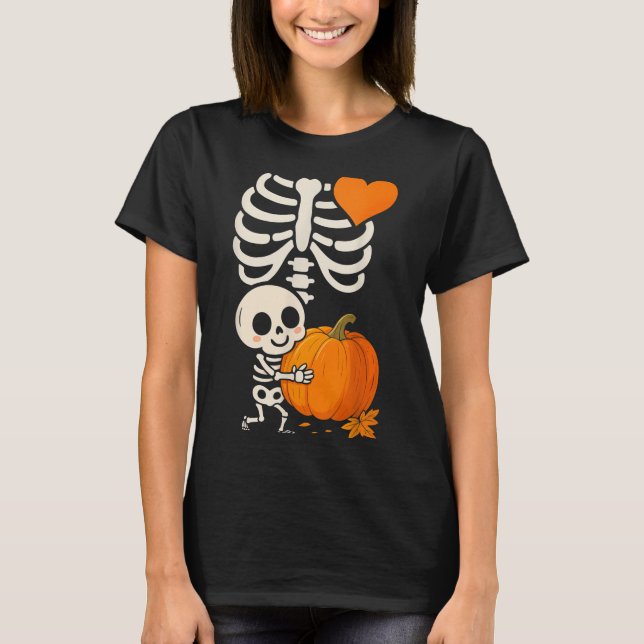 Halloween Skeleton Pregnancy Announcement Soky Mom T Shirt (Framsida)