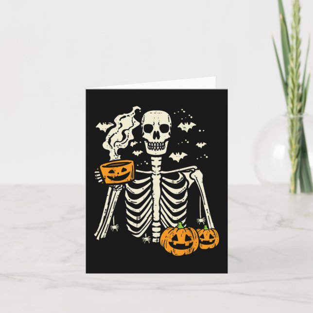 Halloween Skeleton Pumpkin Fall Coffee Roligt Cost Kort (Framsida)