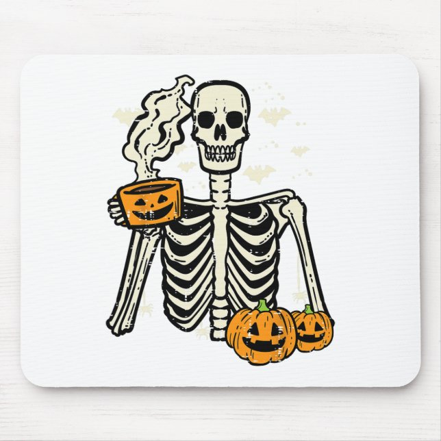 Halloween Skeleton Pumpkin Fall Coffee Roligt Cost Musmatta (Framsidan)