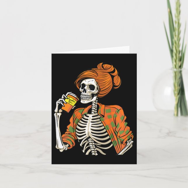 Halloween Skeleton Pumpkin Spice Latte Kort (Framsida)