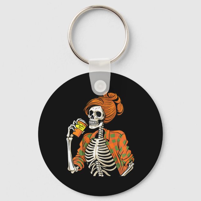 Halloween Skeleton Pumpkin Spice Latte Nyckelring (Framsida)