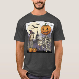 Halloween Skeleton Pumpkin Uggla Mörk Graphic T-Sh T Shirt
