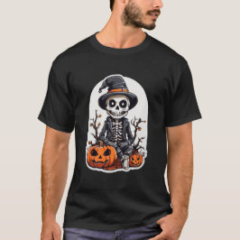 Halloween Skeleton Pumpkin Witch Art T Shirt