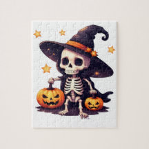 Halloween Skeleton Puzzle - Cute Witch Skeleton wi