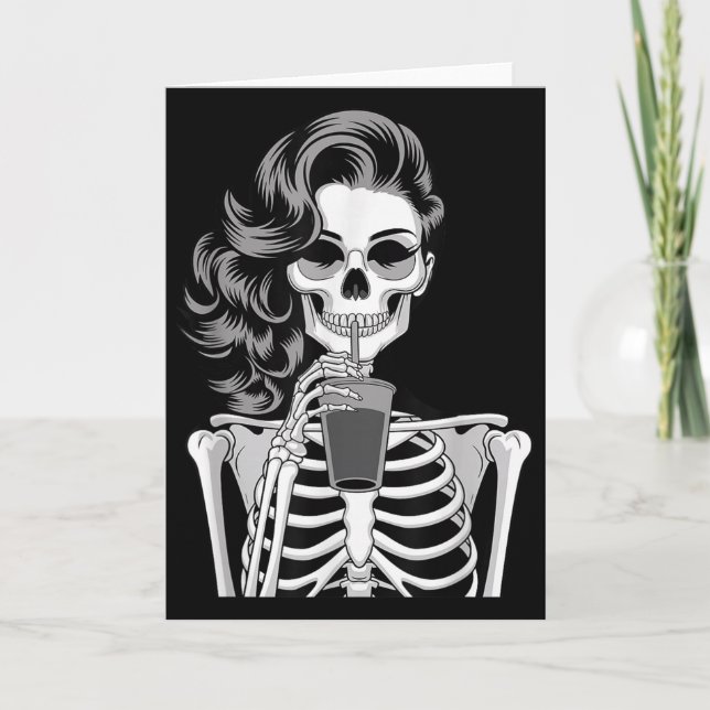 Halloween Skeleton Retro Style Drink Beverage Quir Kort (Framsida)