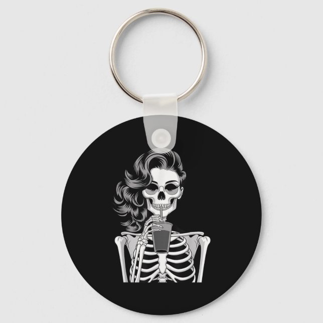 Halloween Skeleton Retro Style Drink Beverage Quir Nyckelring (Framsida)