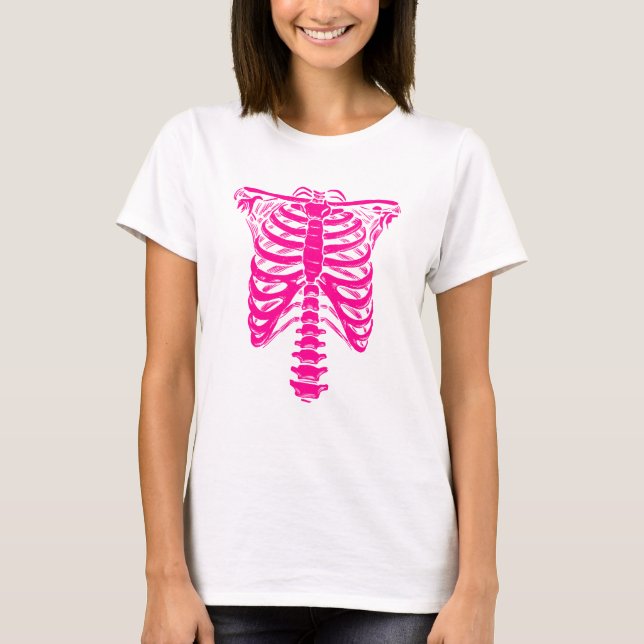 halloween Skeleton Rib Cage rosa T Shirt (Framsida)