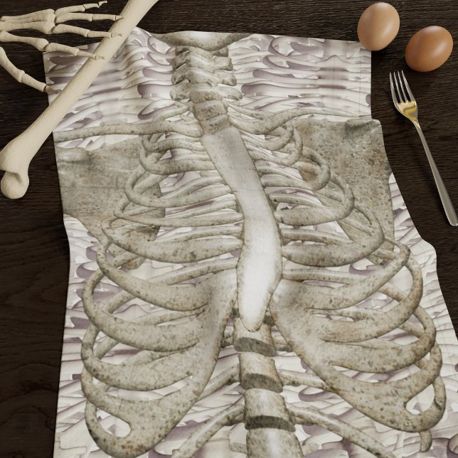 Halloween Skeleton Rib Cage Rustic Kitchen Towel Kökshandduk (A spooky skeleton kitchen towel perfect for your Halloween kitchen)