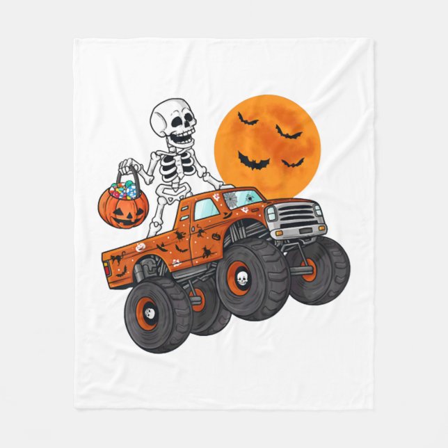 Halloween Skeleton Riding Monster Lastbil Fleecefilt (Framsidan)