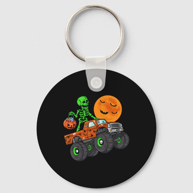 Halloween Skeleton Riding Monster Lastbil Småbarn  Nyckelring (Framsida)