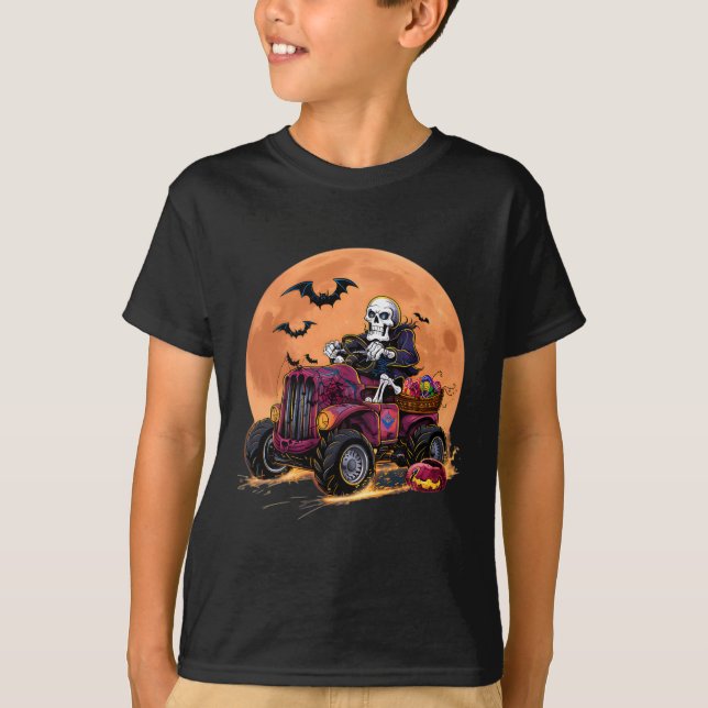 Halloween Skeleton Riding Monster Lastbil Småbarn  T Shirt (Framsida)