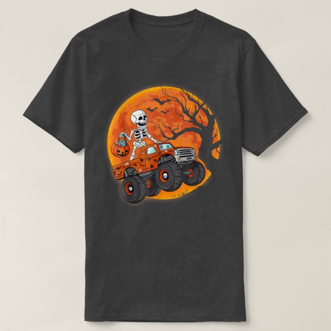 Halloween Skeleton Riding Monster Lastbil Småbarn  T Shirt (Design framsida)