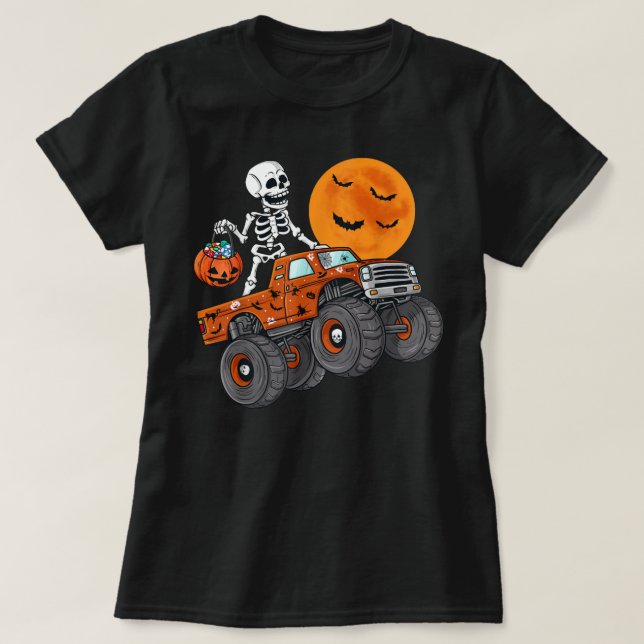 Halloween Skeleton Riding Monster Lastbil Småbarn  T Shirt (Design framsida)