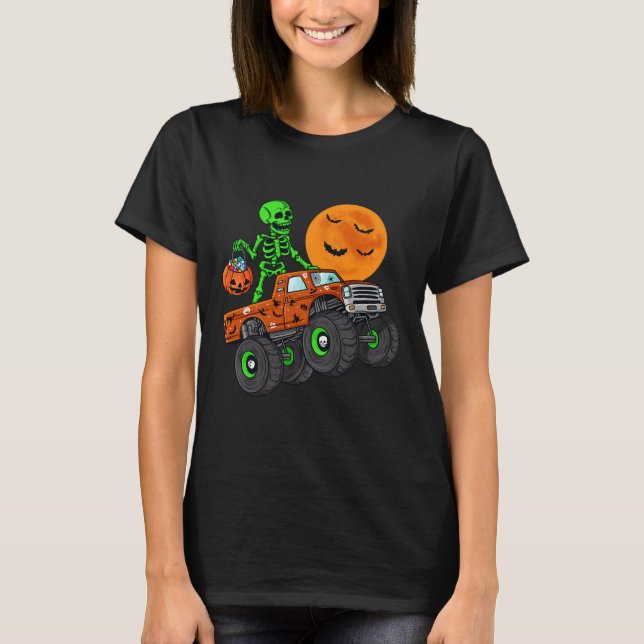 Halloween Skeleton Riding Monster Lastbil Småbarn  T Shirt (Framsida)