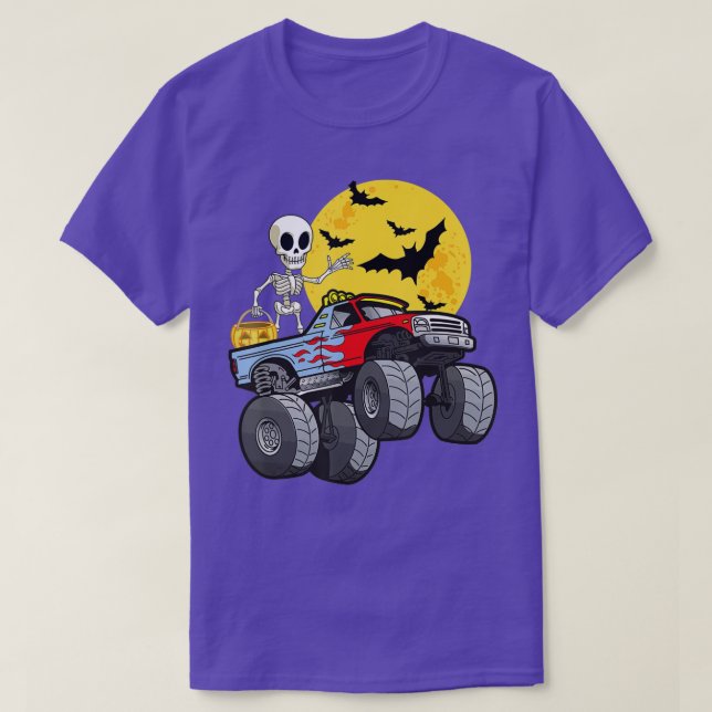 Halloween Skeleton Riding Monster Truck Pumpkin Bo T Shirt (Design framsida)