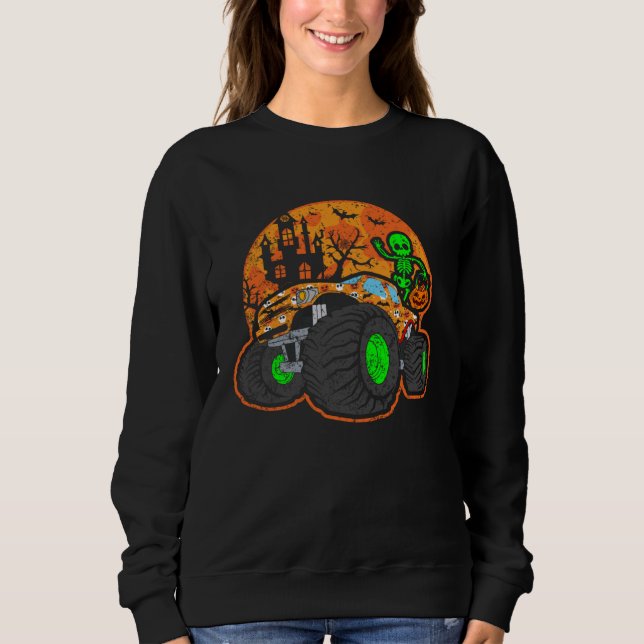 Halloween Skeleton Riding Monster Truck T Shirt (Framsida)