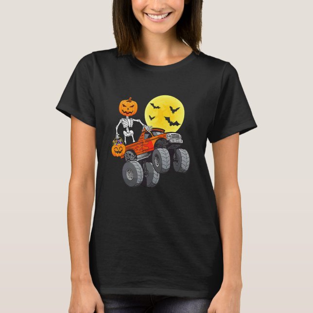 Halloween Skeleton Riding Monster Truck Toddler Bo T Shirt (Framsida)