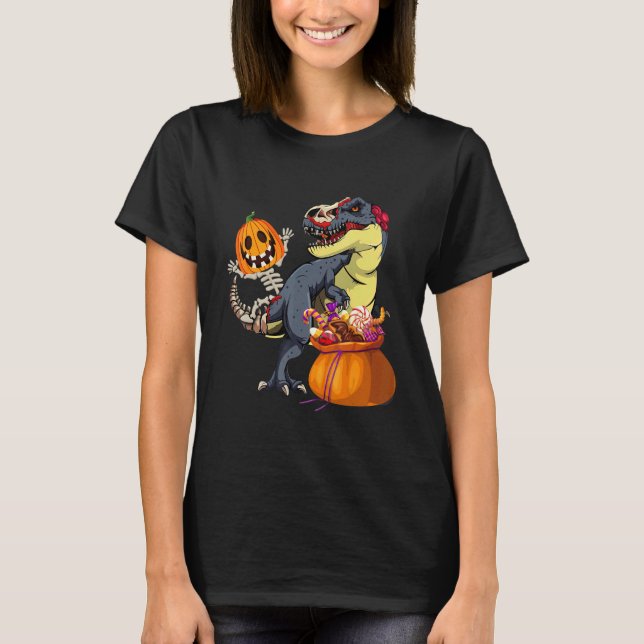 Halloween Skeleton Riding Mummy Dinosaur Rex Pump T Shirt (Framsida)