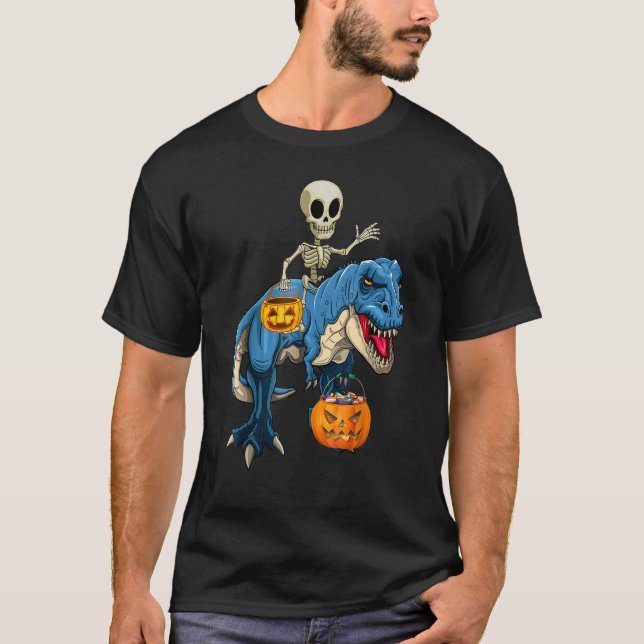 Halloween Skeleton Riding Mummy Dinosaur Rex Pump T Shirt (Framsida)
