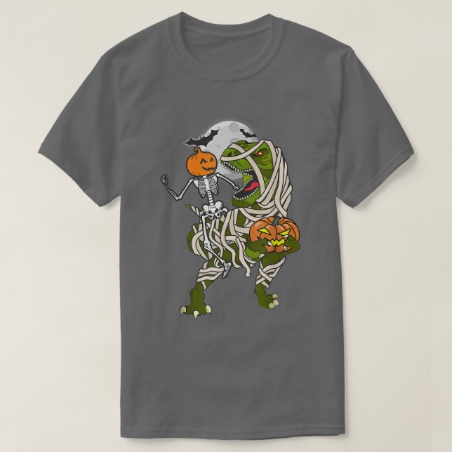 Halloween Skeleton Riding Mummy Dinosaur T Re Pump T Shirt (Design framsida)