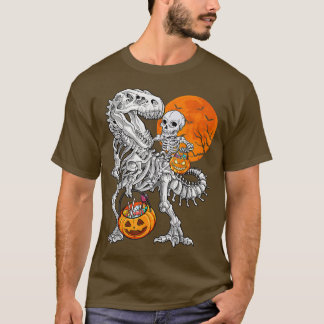 Halloween Skeleton Riding Mummy Dinosaur T rex Pum Shirt