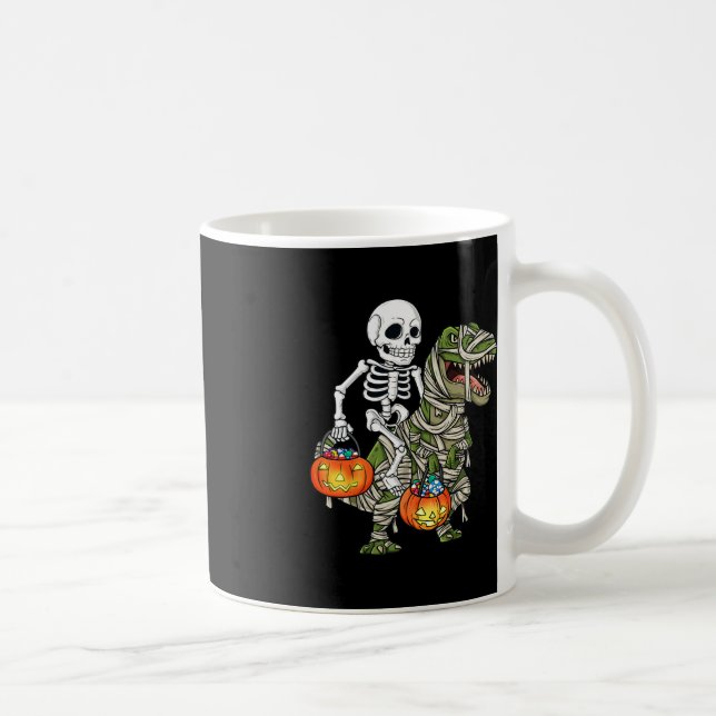 Halloween Skeleton Riding Mummy Dinosaur T Rex Rol Kaffemugg (Höger)
