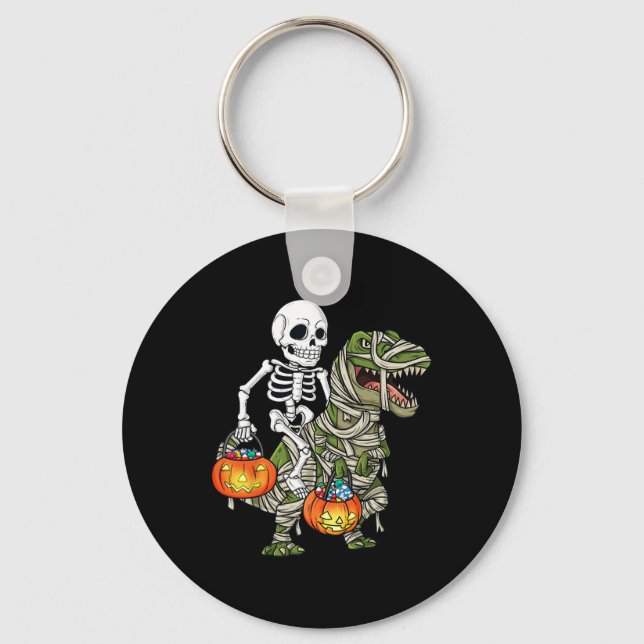 Halloween Skeleton Riding Mummy Dinosaur T Rex Rol Nyckelring (Framsida)