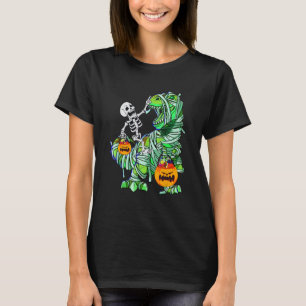 Halloween Skeleton Riding Mummy Rex Dinosaur Kids T Shirt