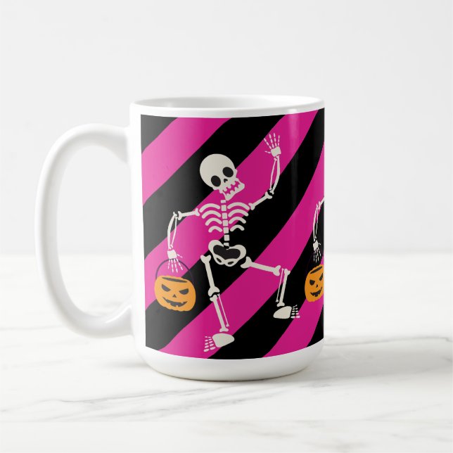 Halloween Skeleton Rosa/Black Stripe Coffee Mugg (Vänster)