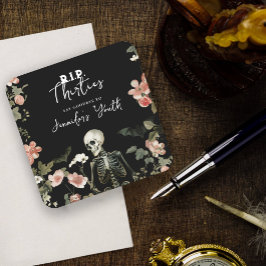 Halloween Skeleton Rosa Blommigt 40 födelsedagar P Underlägg Papper Kvadrat