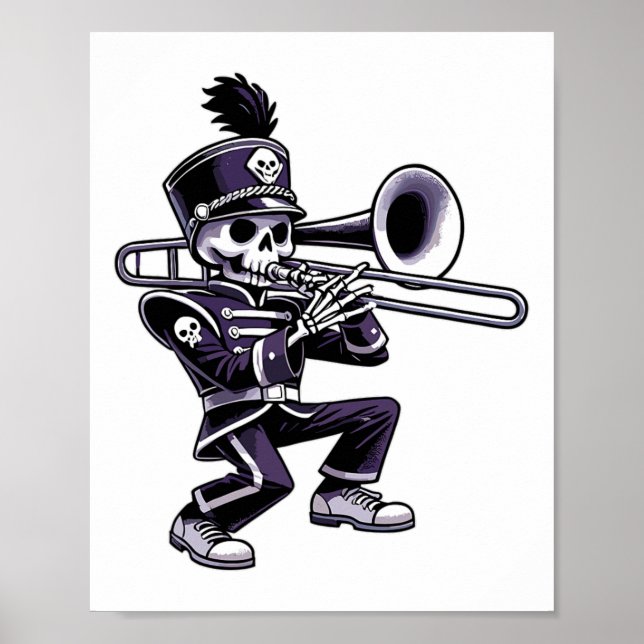 Halloween Skeleton School Marching Band Trombone P Poster (Framsidan)
