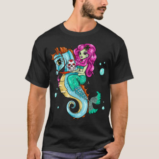 Halloween Skeleton Sjöjungfru Sugar Skull Sea Hors T Shirt
