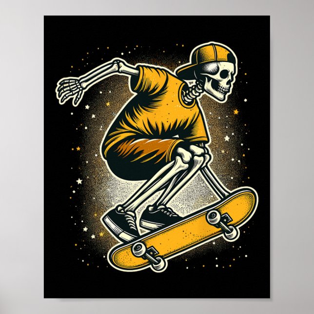 Halloween Skeleton Skater Skateboard Poster (Framsidan)