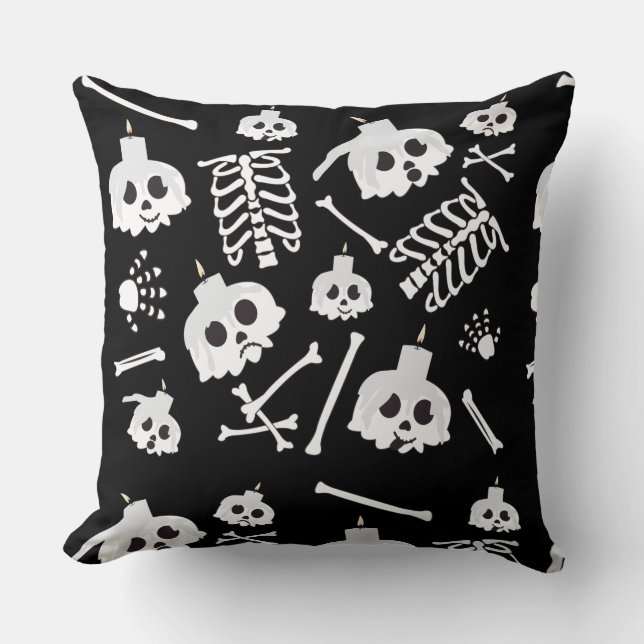 Halloween Skeleton Skull Bones Mönster Kudde (Framsida)