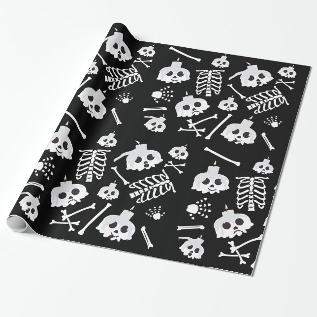 Halloween Skeleton Skull Bones Mönster Presentpapper (Utrullad)