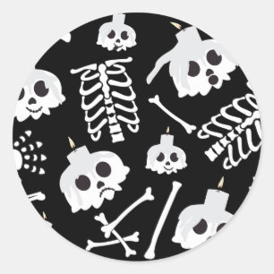 Halloween Skeleton Skull Bones Mönster Runt Klistermärke