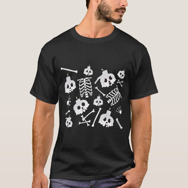 Halloween Skeleton Skull Bones Mönster T Shirt (Framsida)